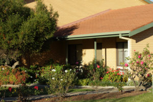 Rose garden and view of unit in the Gumleigh Retirement Village, part of the United Protestant Association of New South Wales. Gumleigh Retirement Village is located in Wagga Wagga.